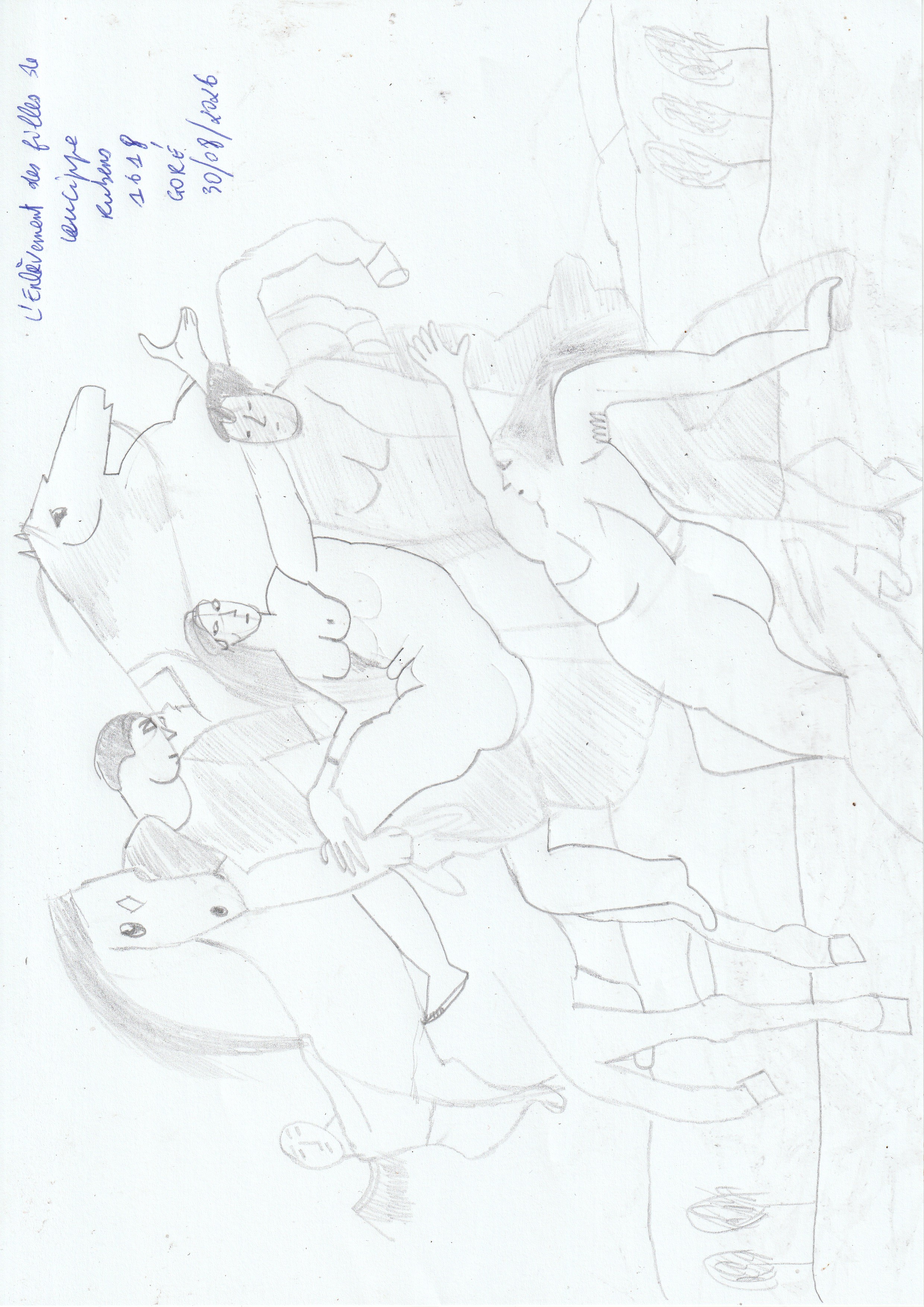 Dessin L'enlèvement des filles de Leucippe de GOLI Gore Gbaka